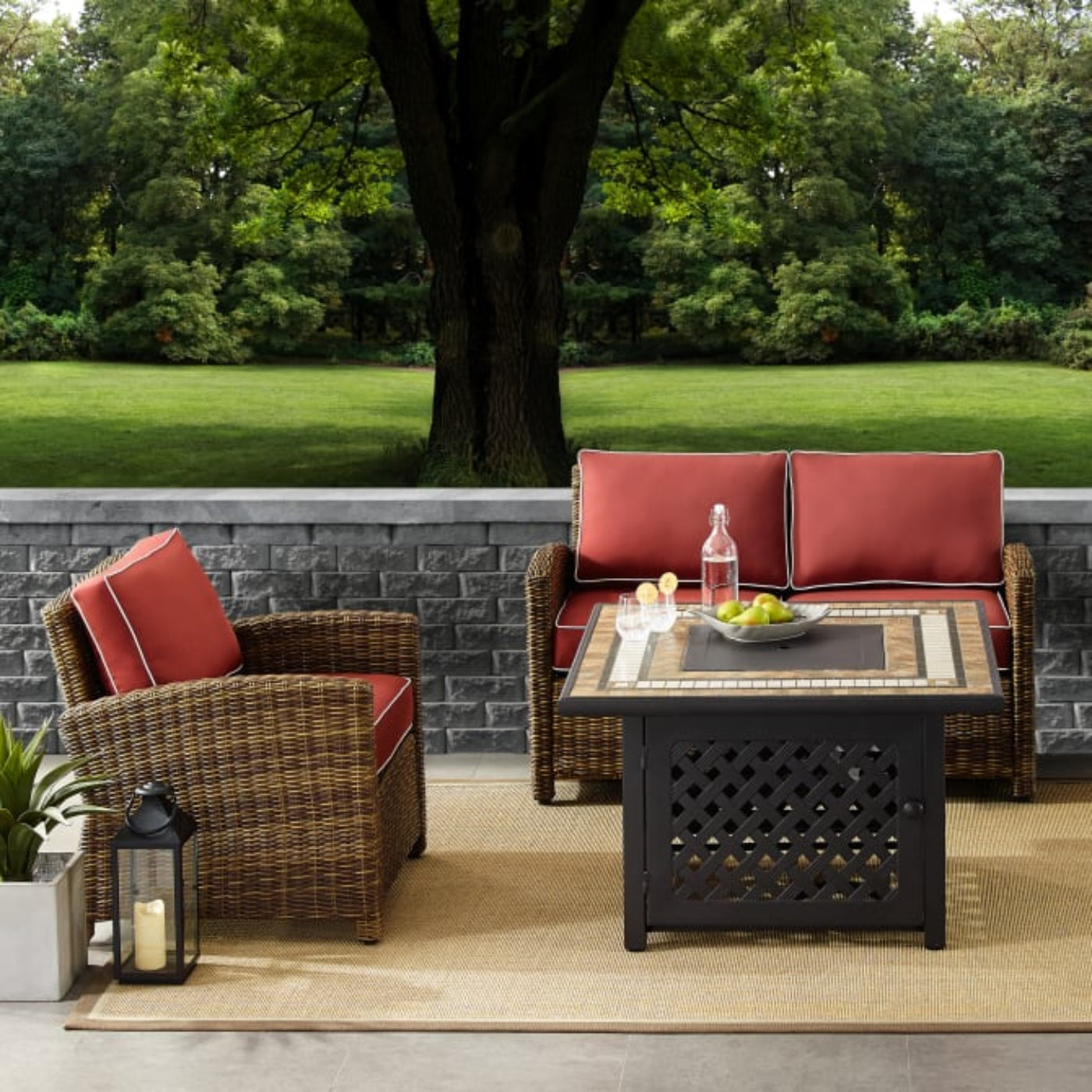 Crosley Bradenton 3pc Outdoor Wicker Conversation Set W/Fire Table - KO70161