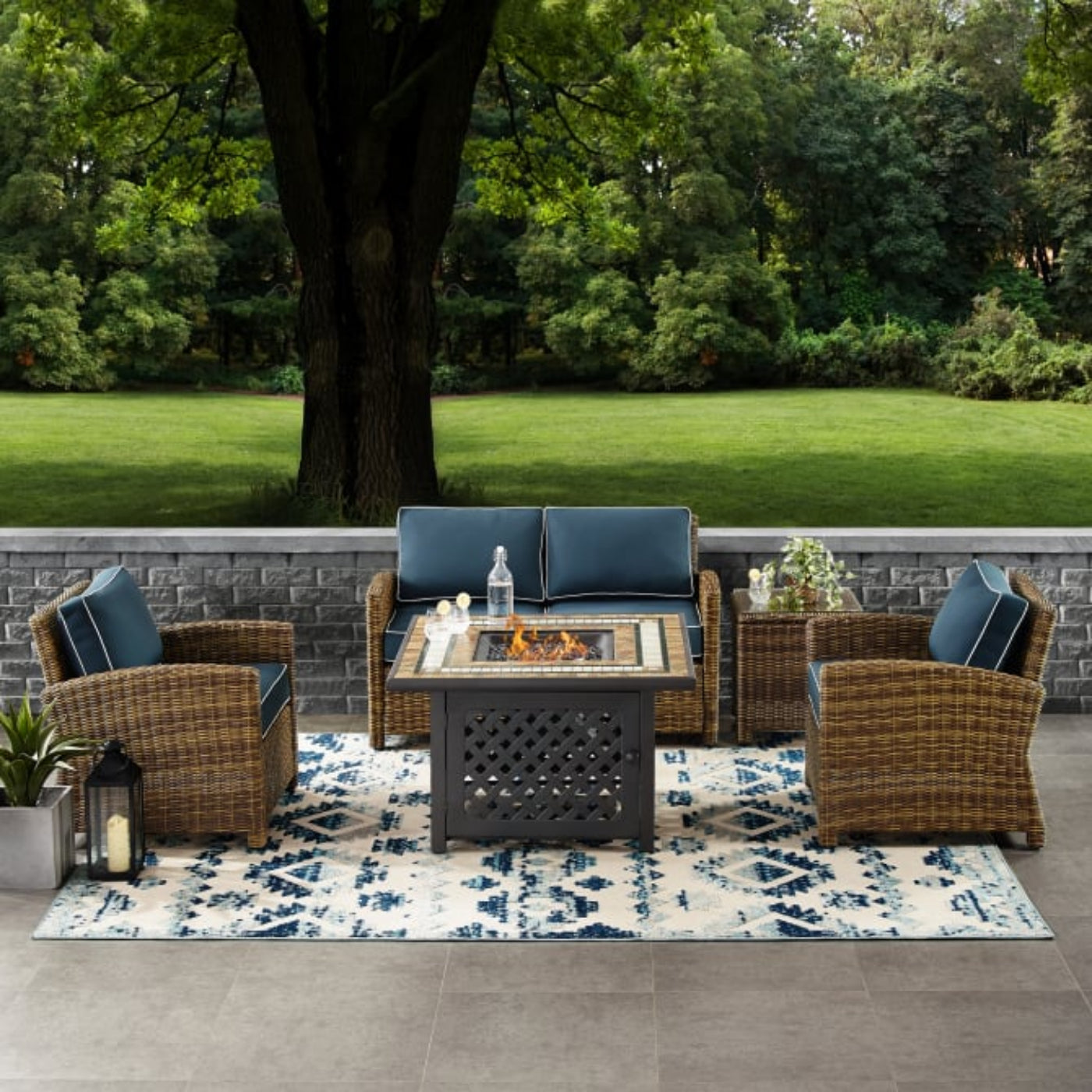 Crosley Bradenton 5pc Outdoor Wicker Conversation Set W/Fire Table - KO70162