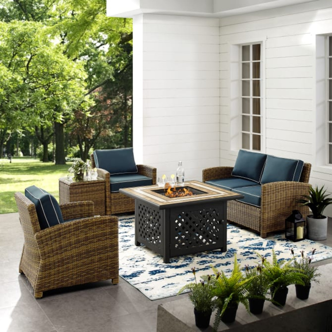 Crosley Bradenton 5pc Outdoor Wicker Conversation Set W/Fire Table - KO70162