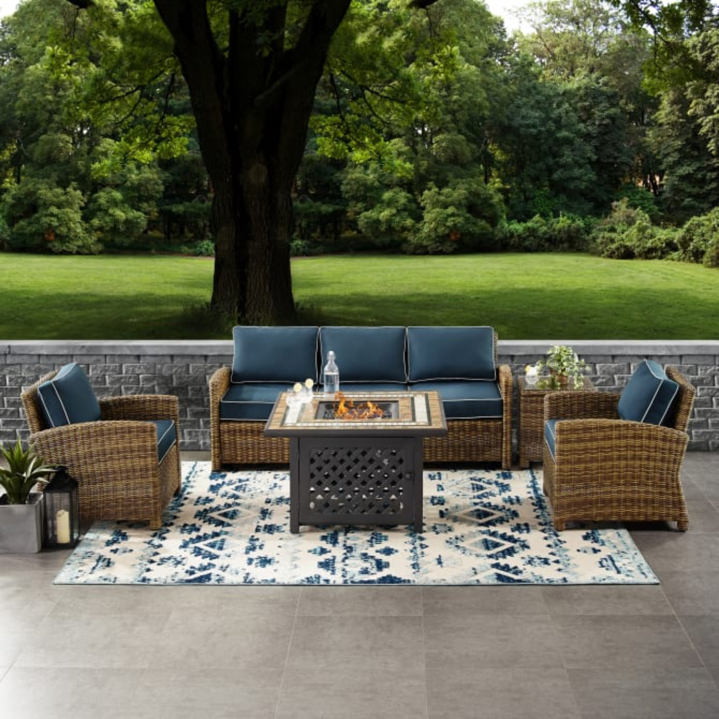 Crosley Bradenton 5pc Outdoor Wicker Sofa Set W/Fire Table - KO70163