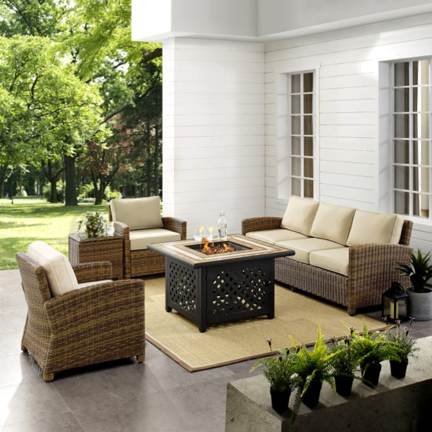 Crosley Bradenton 5pc Outdoor Wicker Sofa Set W/Fire Table - KO70163