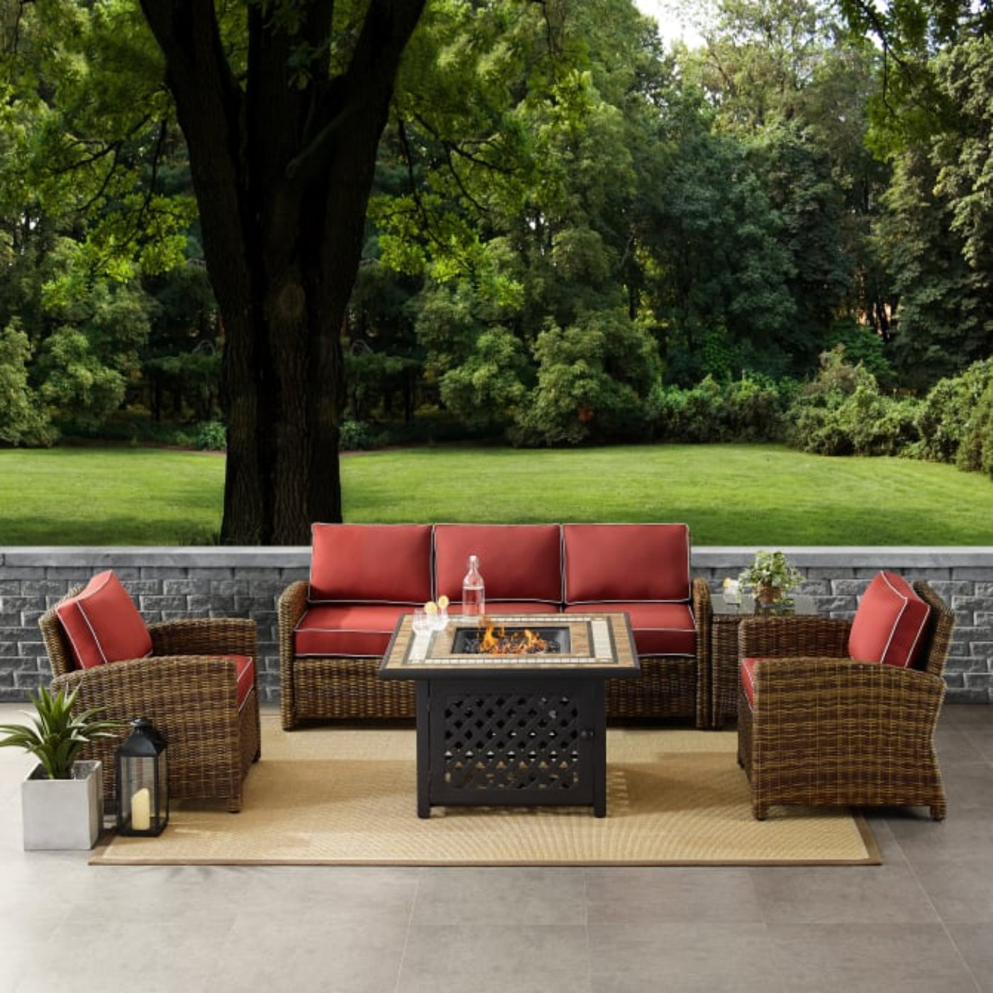 Crosley Bradenton 5pc Outdoor Wicker Sofa Set W/Fire Table - KO70163