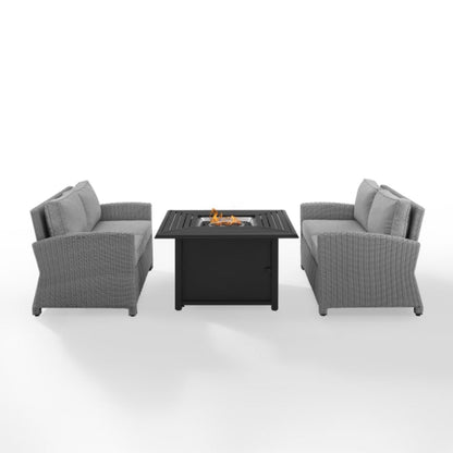 Crosley Bradenton 96 Inch 3pc Wicker Loveseat Set W/Fire Table Grey - KO70170GY-GY