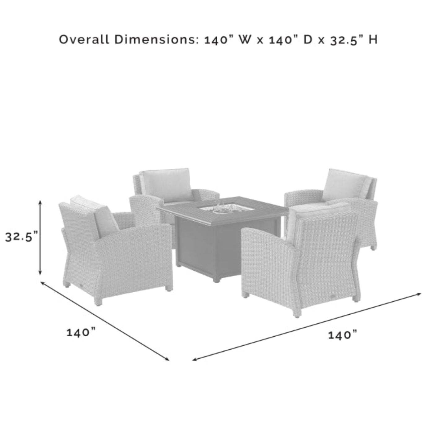 Crosley Bradenton 140 Inch 5pc Wicker Convers Set W/Fire Table Grey - KO70172GY-GY