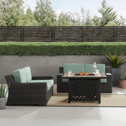 Crosley Beaufort 108 Inch 3pc Outdoor Wicker Conversation Set W/Fire Table Mist - KO70175BR