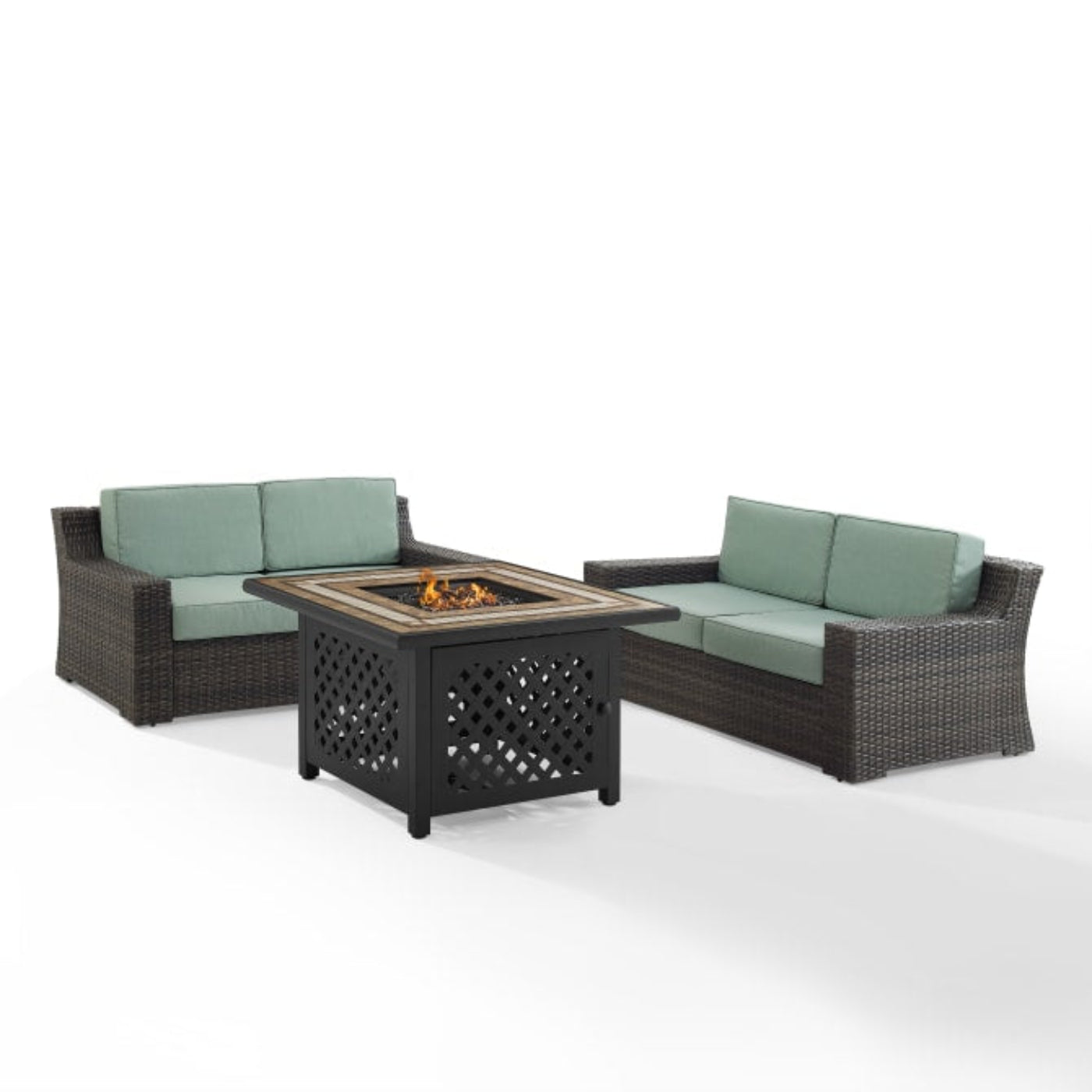 Crosley Beaufort 108 Inch 3pc Outdoor Wicker Conversation Set W/Fire Table Mist - KO70175BR