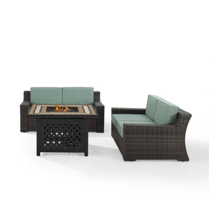 Crosley Beaufort 108 Inch 3pc Outdoor Wicker Conversation Set W/Fire Table Mist - KO70175BR