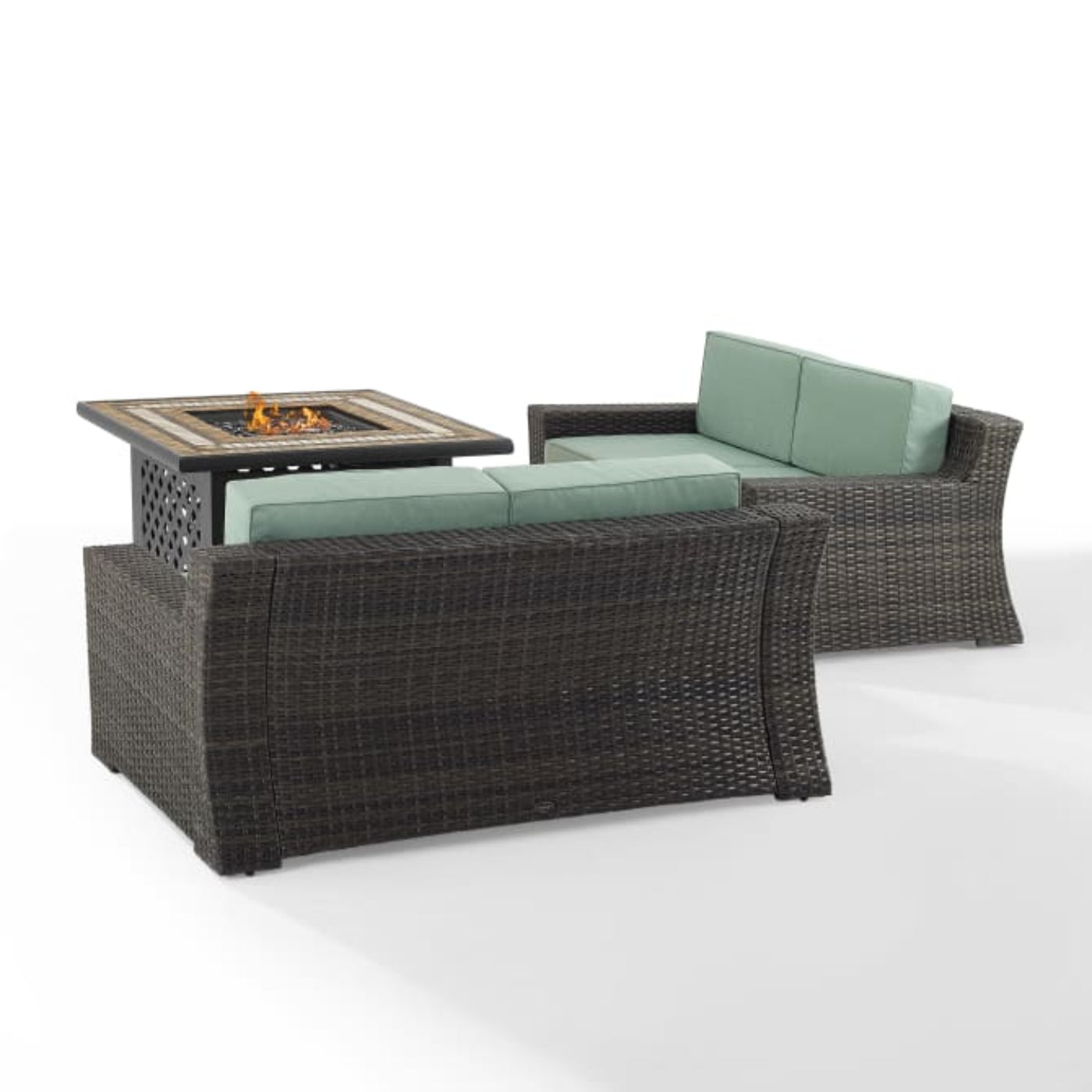 Crosley Beaufort 108 Inch 3pc Outdoor Wicker Conversation Set W/Fire Table Mist - KO70175BR
