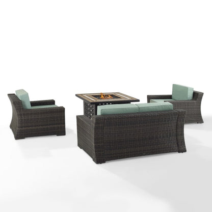 Crosley Beaufort 113.25 Inch 4pc Outdoor Wicker Conversation Set W/Fire Table Mist - KO70176BR