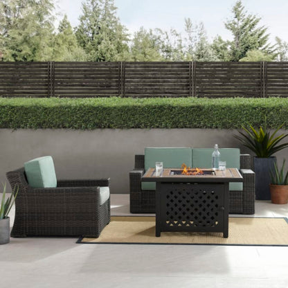 Crosley Beaufort 117 Inch 3pc Outdoor Wicker Conversation Set W/Fire Table Mist - KO70177BR