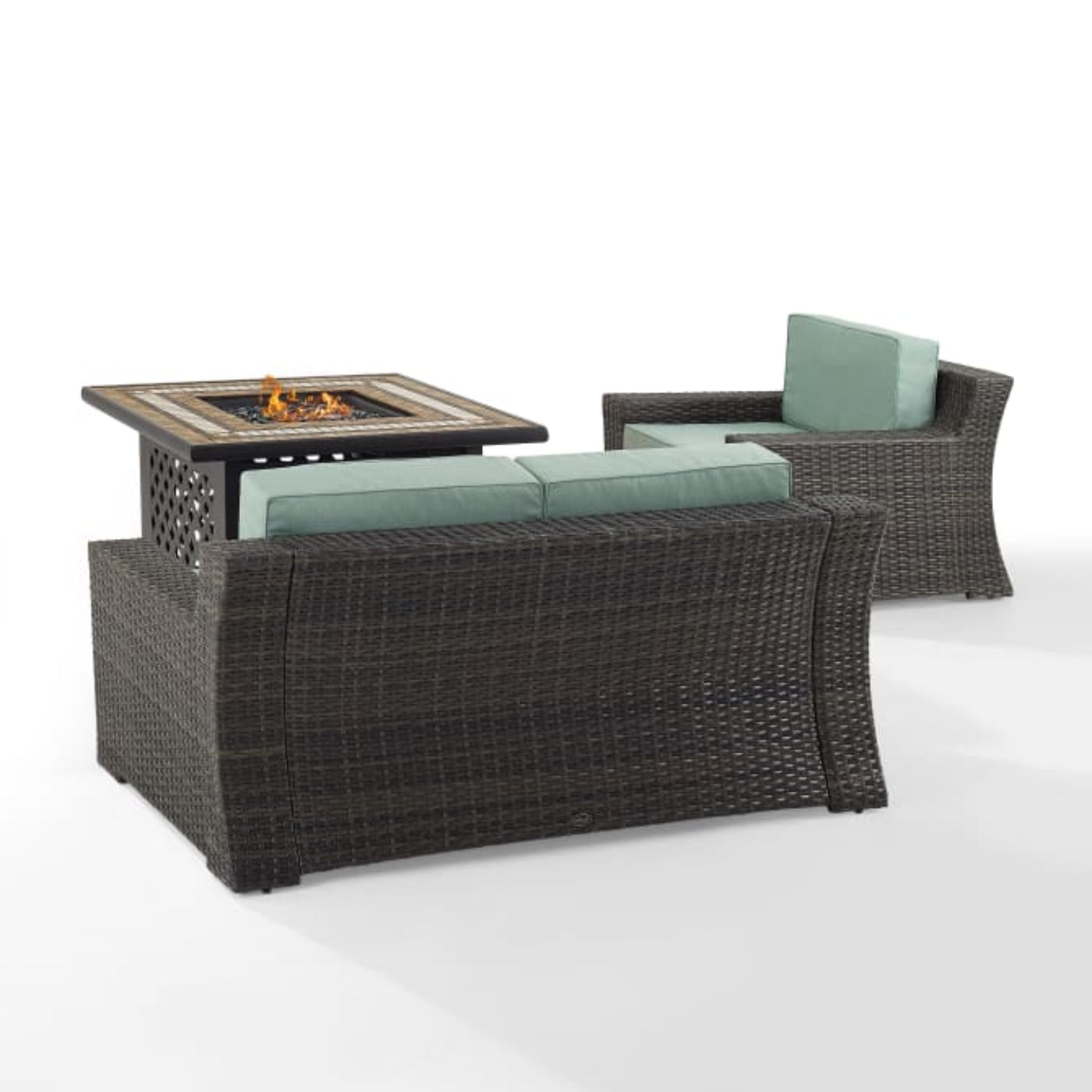 Crosley Beaufort 117 Inch 3pc Outdoor Wicker Conversation Set W/Fire Table Mist - KO70177BR