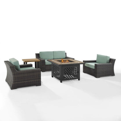 Crosley Beaufort 113.25 Inch 5pc Outdoor Wicker Conversation Set W/Fire Table Mist - KO70178BR