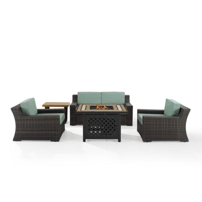 Crosley Beaufort 113.25 Inch 5pc Outdoor Wicker Conversation Set W/Fire Table Mist - KO70178BR