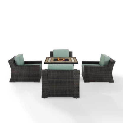 Crosley Beaufort 110 Inch 5pc Outdoor Wicker Chair Set W/Fire Table Mist - KO70180BR