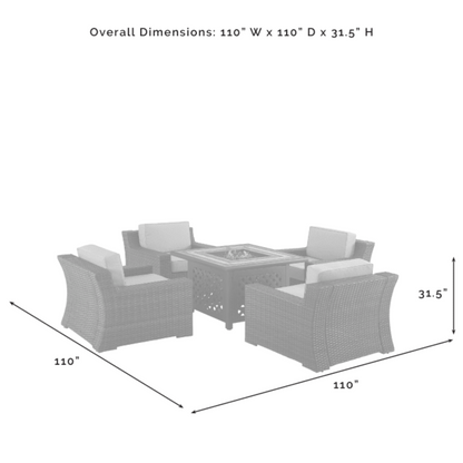 Crosley Beaufort 110 Inch 5pc Outdoor Wicker Chair Set W/Fire Table Mist - KO70180BR