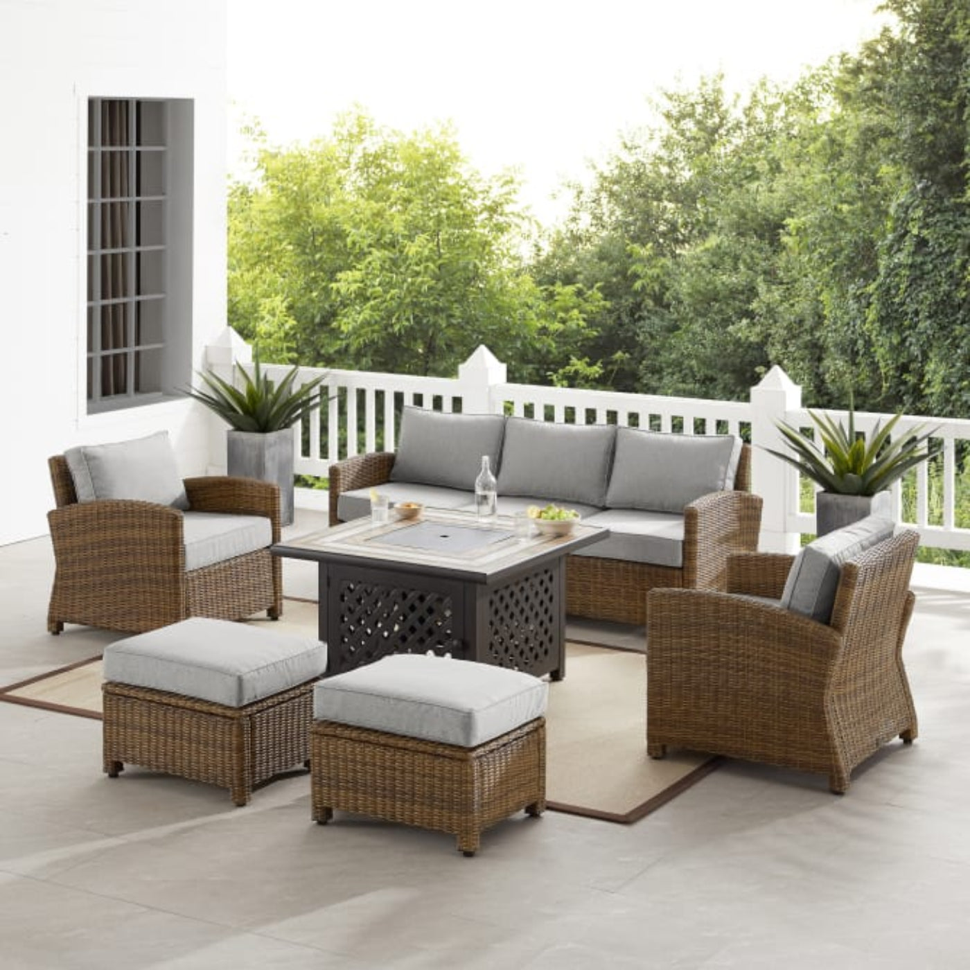 Crosley Bradenton 150.50 Inch 6pc Outdoor Wicker Sofa Set W/Fire Table - KO70184WB