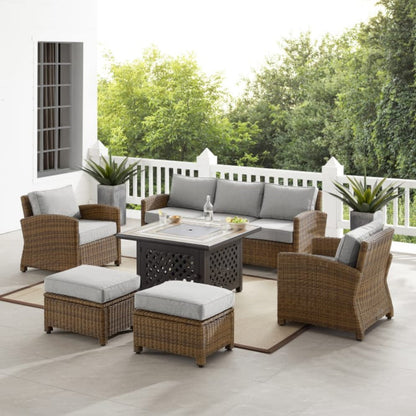 Crosley Bradenton 150.50 Inch 6pc Outdoor Wicker Sofa Set W/Fire Table - KO70184WB