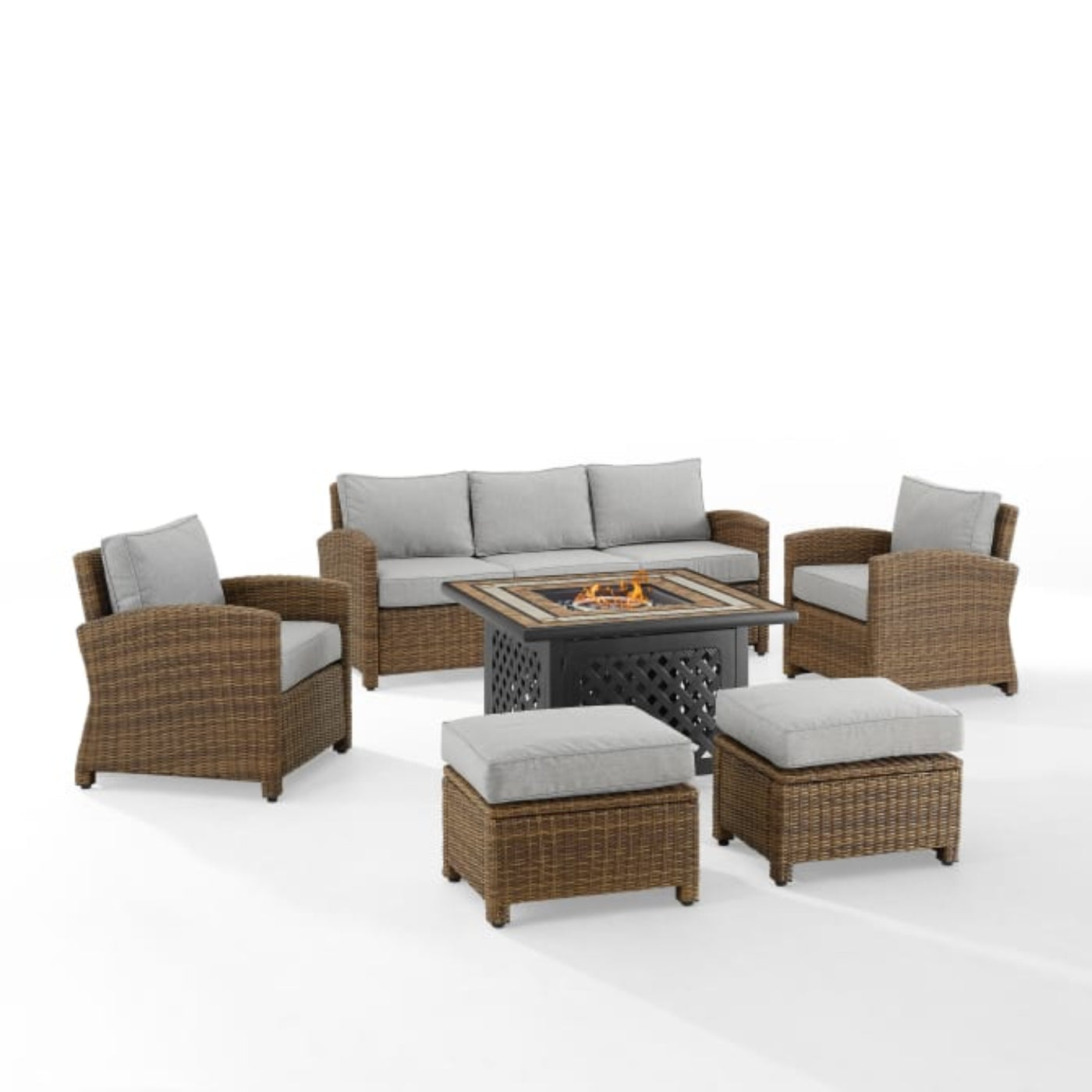 Crosley Bradenton 150.50 Inch 6pc Outdoor Wicker Sofa Set W/Fire Table - KO70184WB