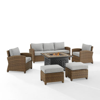 Crosley Bradenton 150.50 Inch 6pc Outdoor Wicker Sofa Set W/Fire Table - KO70184WB