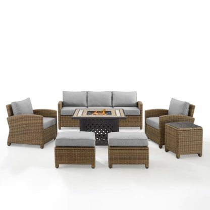 Crosley Bradenton 150.50 Inch 6pc Outdoor Wicker Sofa Set W/Fire Table - KO70184WB