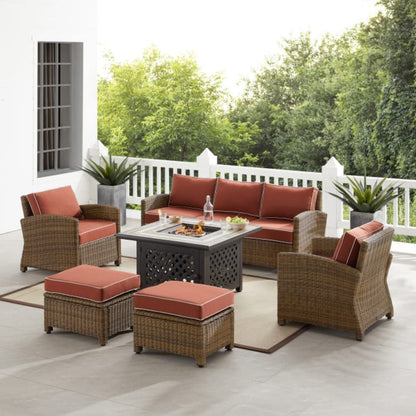 Crosley Bradenton 150.50 Inch 6pc Outdoor Wicker Sofa Set W/Fire Table - KO70184WB