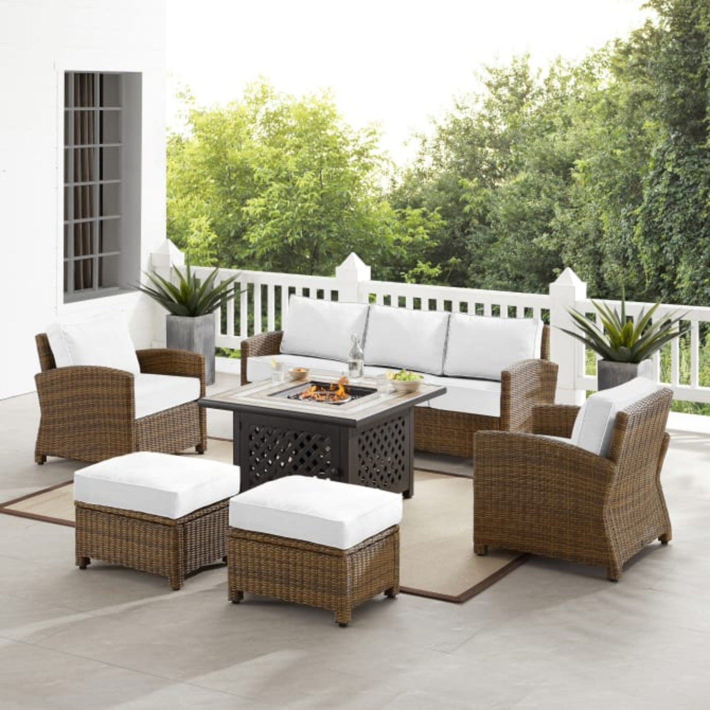 Crosley Bradenton 150.50 Inch 6pc Outdoor Wicker Sofa Set W/Fire Table - KO70184WB