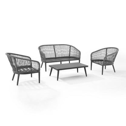 Crosley Dover 4pc Outdoor Rope Conversation Set Charcoal and Matte Black  -KO70310MB-CL