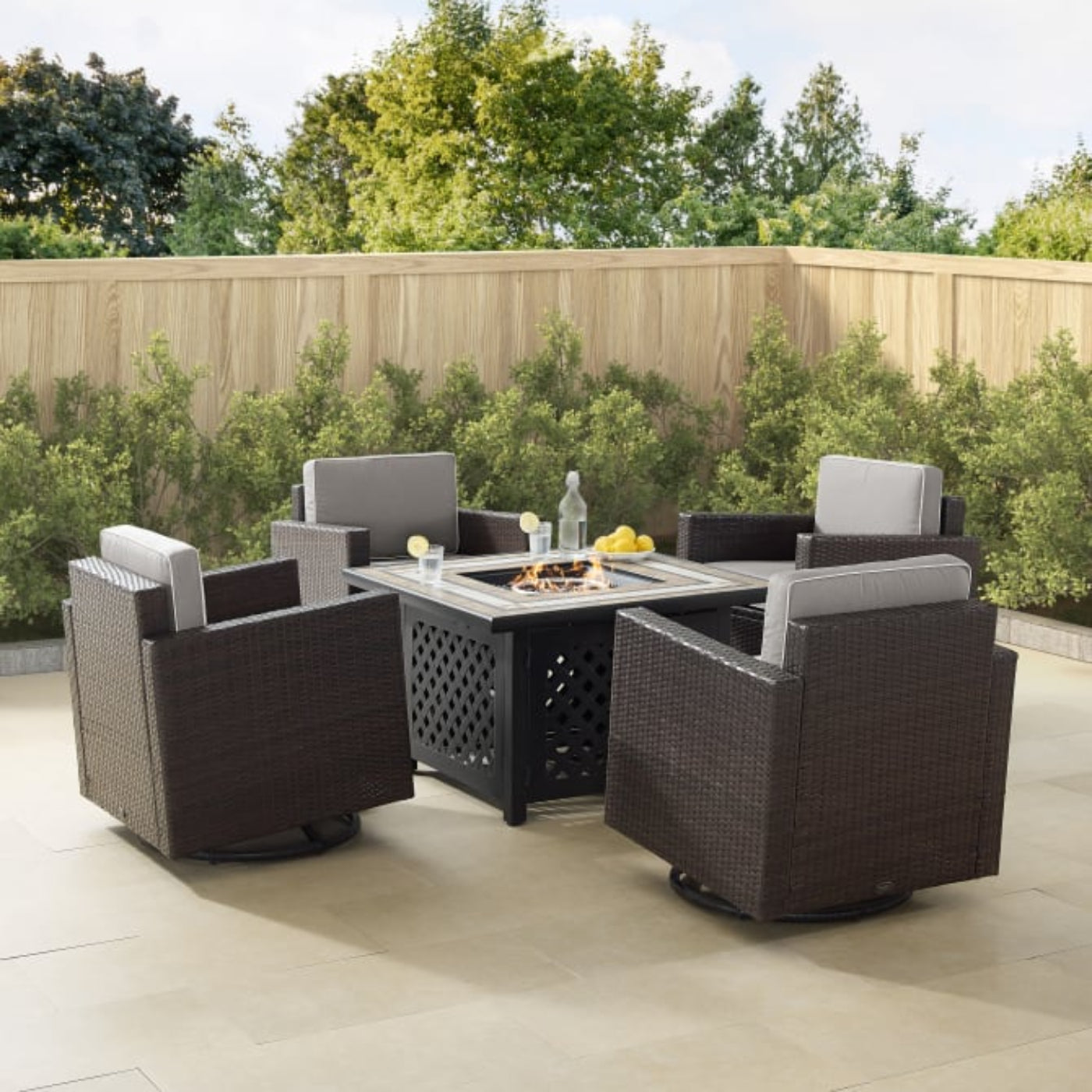 Crosley Palm Harbor 109 Inch 5pc Outdoor Wicker Conversation Set W/Fire Table - KO70600BR