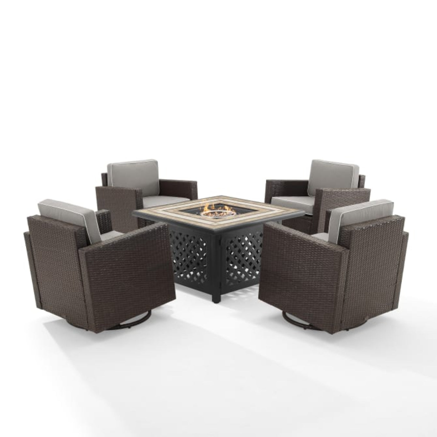 Crosley Palm Harbor 109 Inch 5pc Outdoor Wicker Conversation Set W/Fire Table - KO70600BR