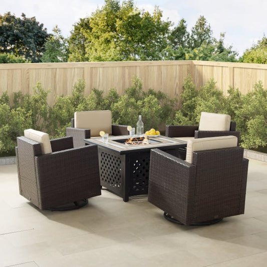 Crosley Palm Harbor 109 Inch 5pc Outdoor Wicker Conversation Set W/Fire Table - KO70600BR