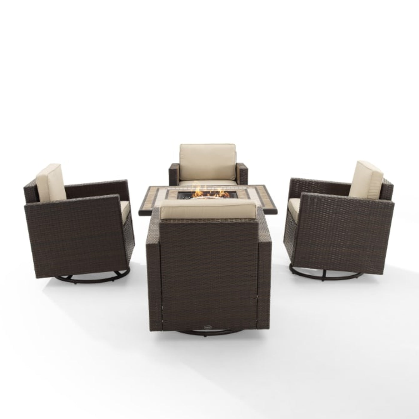 Crosley Palm Harbor 109 Inch 5pc Outdoor Wicker Conversation Set W/Fire Table - KO70600BR