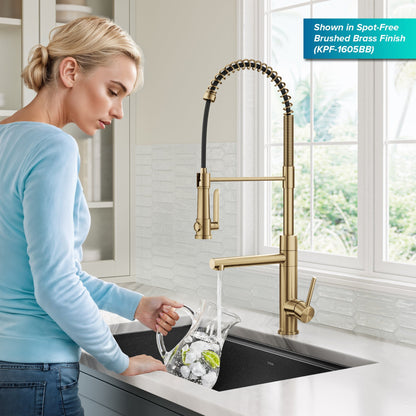 KRAUS Artec Pro 2-Function Single Handle Pull Down Kitchen Faucet in Brushed Brass & Matte Black - KPF-1605BBMB