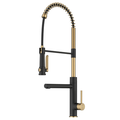 KRAUS Artec Pro 2-Function Single Handle Pull Down Kitchen Faucet in Brushed Brass & Matte Black - KPF-1605BBMB