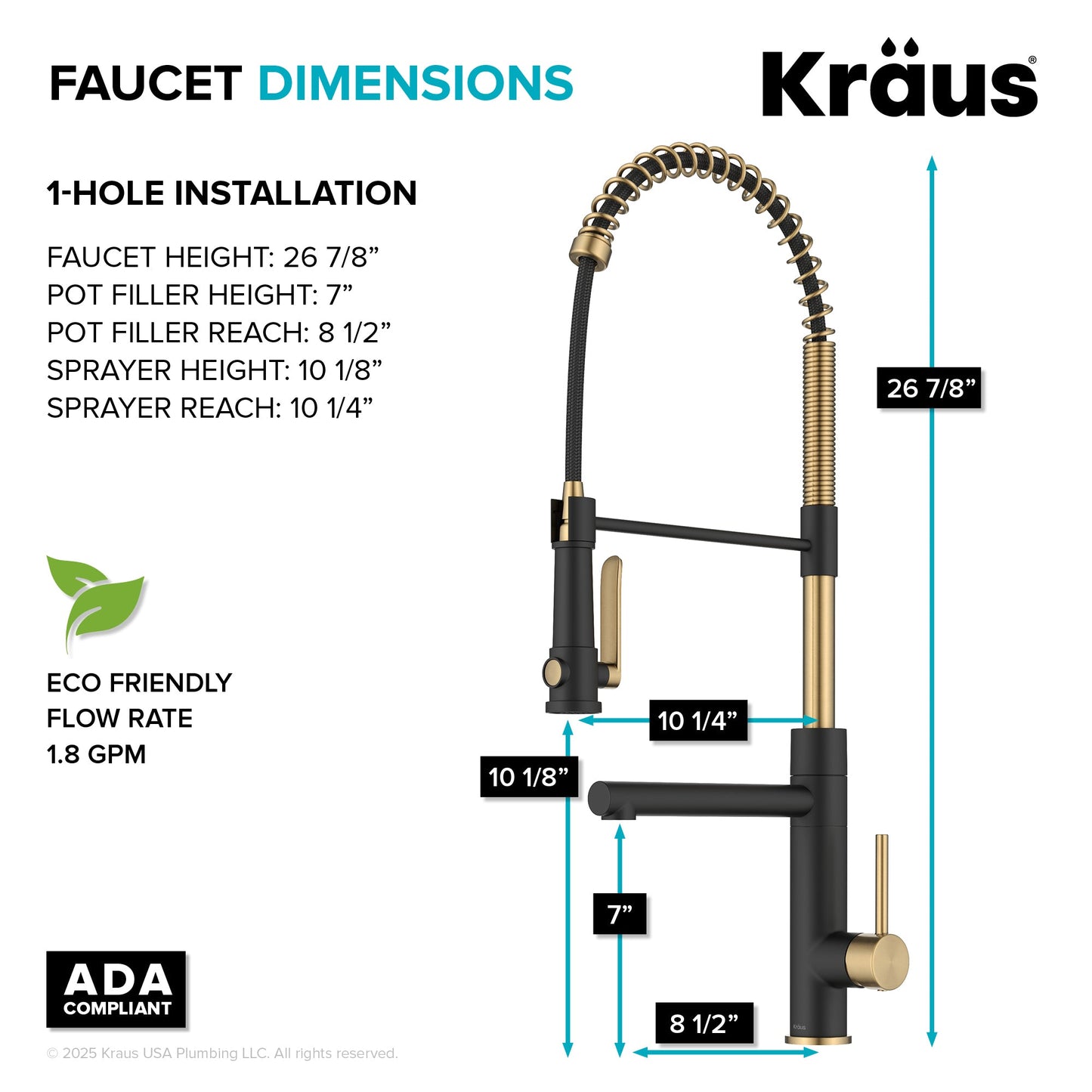 KRAUS Artec Pro 2-Function Single Handle Pull Down Kitchen Faucet in Brushed Brass & Matte Black - KPF-1605BBMB