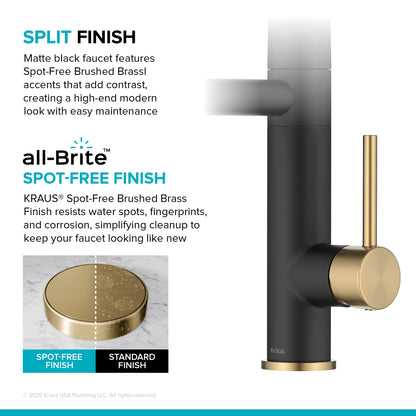 KRAUS Artec Pro 2-Function Single Handle Pull Down Kitchen Faucet in Brushed Brass & Matte Black - KPF-1605BBMB