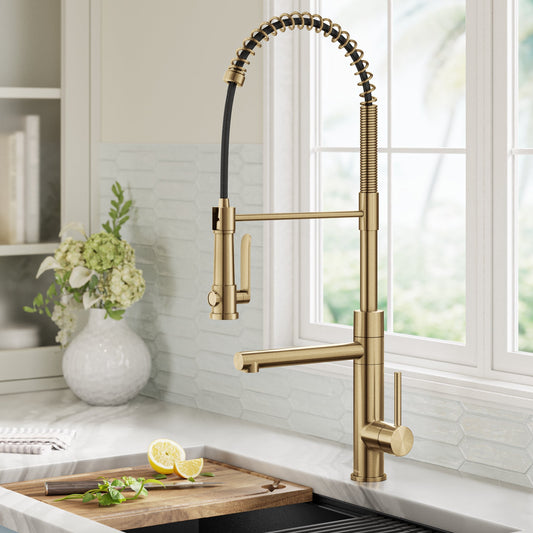 KRAUS Artec Pro 2-Function Single Handle Pull Down Kitchen Faucet in Brushed Brass -