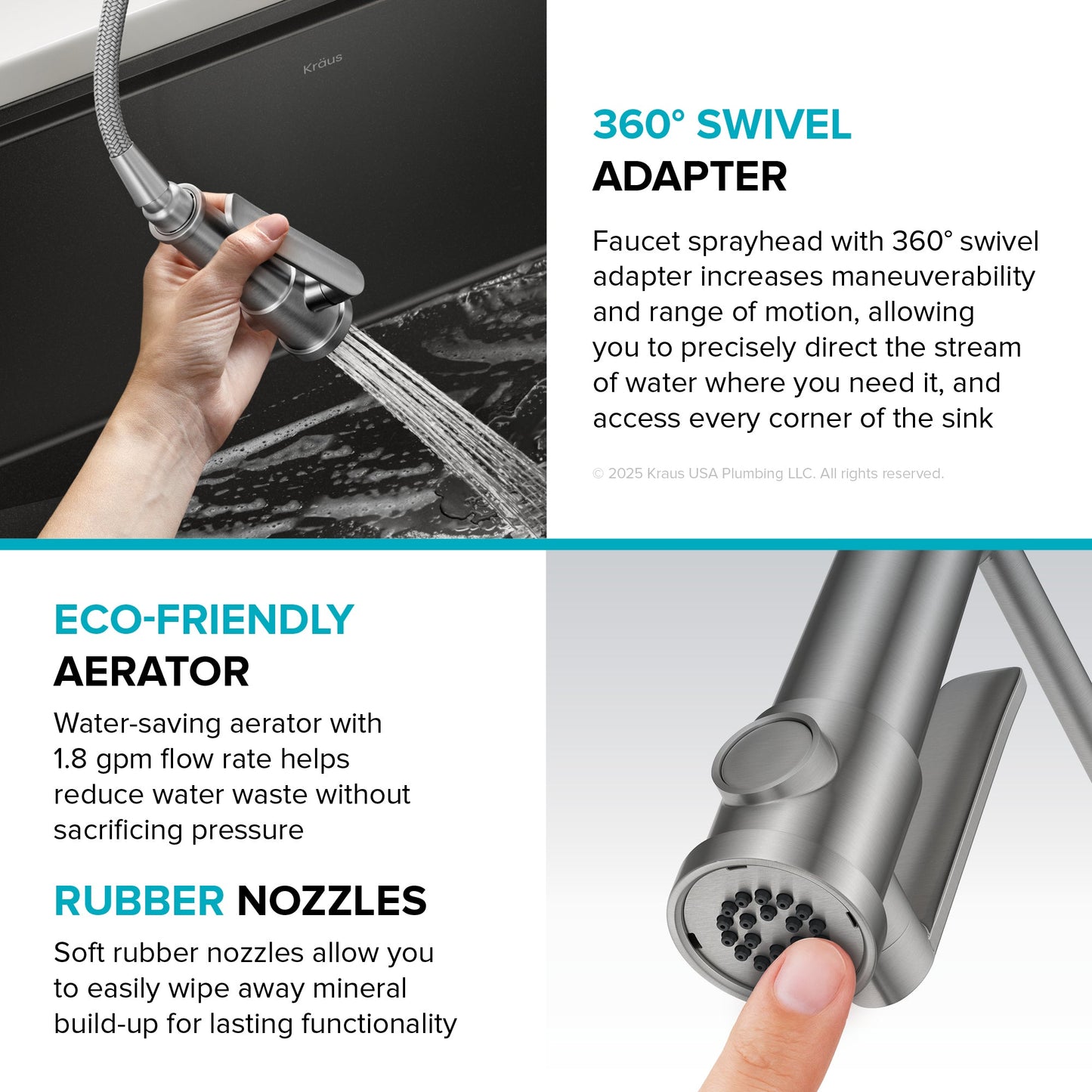 KRAUS Artec Pro 2-Function Single Handle Pull Down Kitchen Faucet in Spot-Free Stainless Steel - KPF-1605SFS