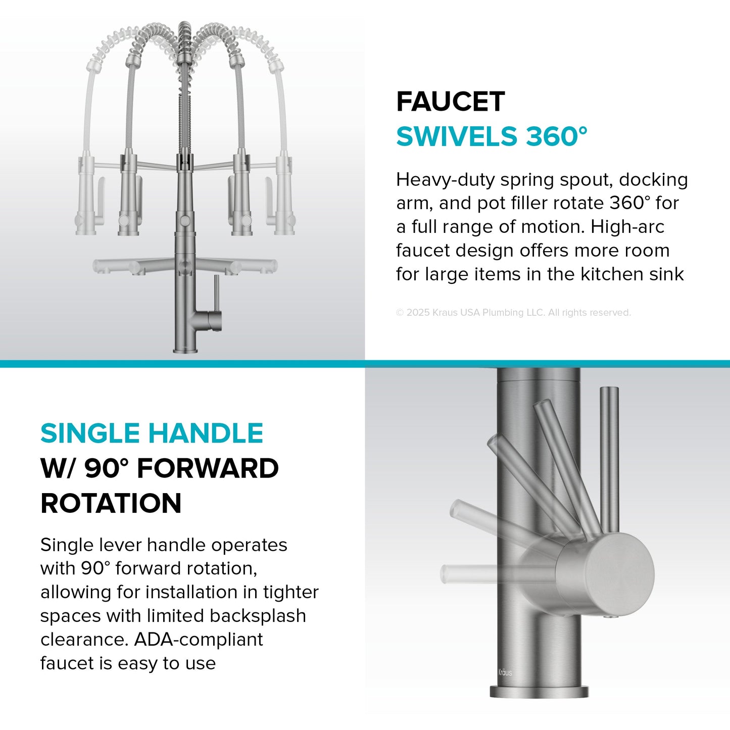 KRAUS Artec Pro 2-Function Single Handle Pull Down Kitchen Faucet in Spot-Free Stainless Steel - KPF-1605SFS