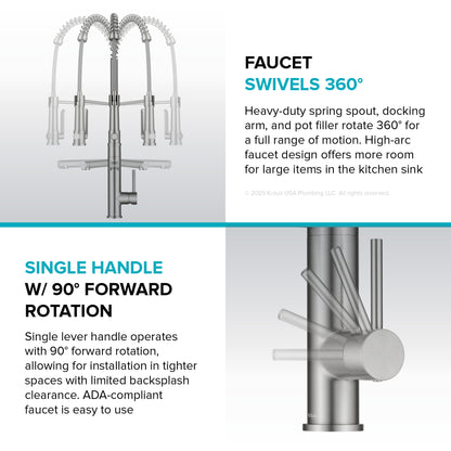 KRAUS Artec Pro 2-Function Single Handle Pull Down Kitchen Faucet in Spot-Free Stainless Steel & Matte Black - KPF-1605SFSMB