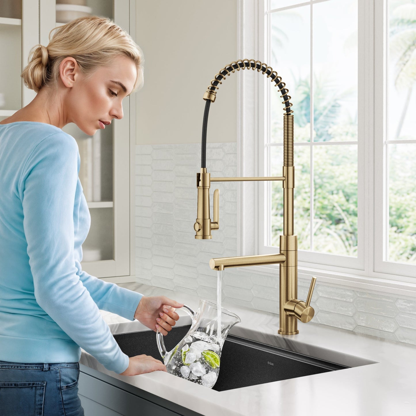 KRAUS Artec Pro 2-Function Single Handle Pull Down Kitchen Faucet in Brushed Brass -