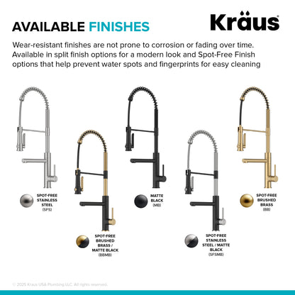KRAUS Artec Pro 2-Function Single Handle Pull Down Kitchen Faucet in Brushed Brass -