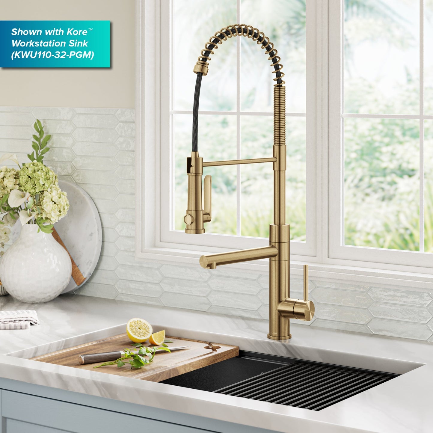 KRAUS Artec Pro 2-Function Single Handle Pull Down Kitchen Faucet in Brushed Brass -