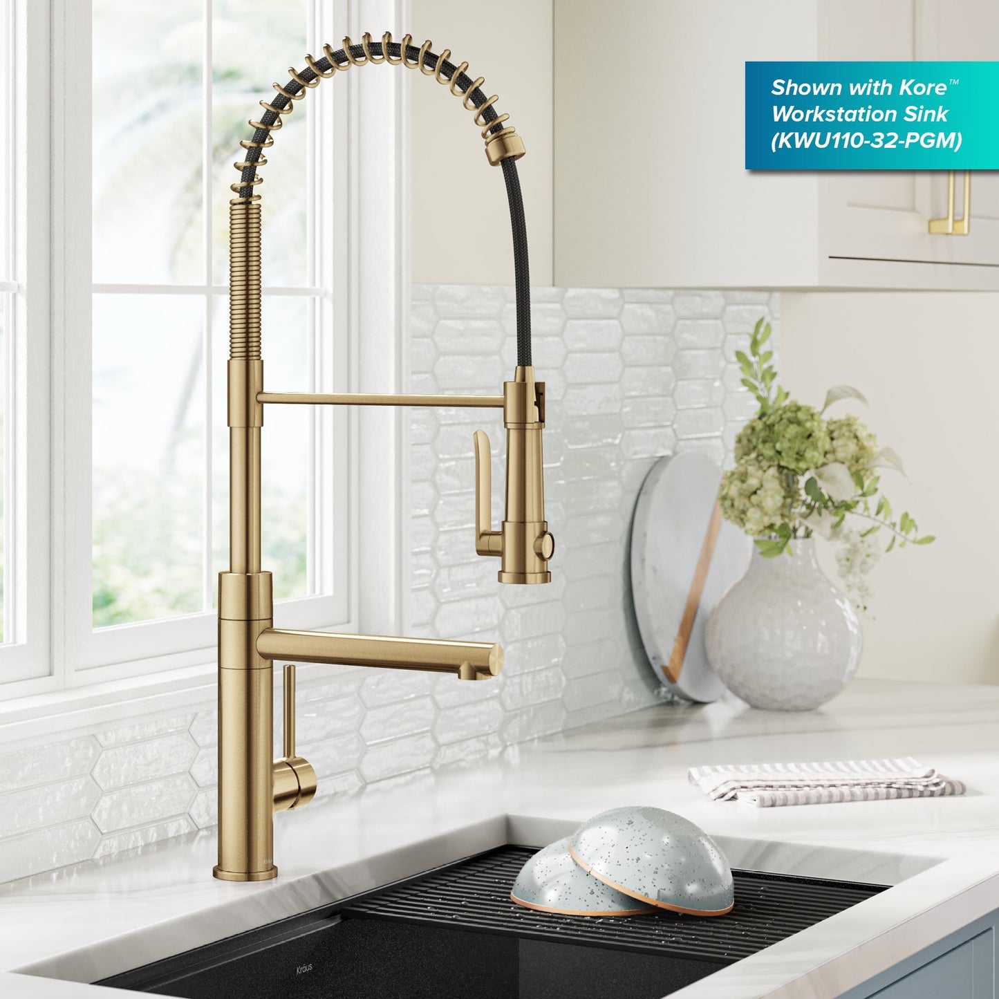 KRAUS Artec Pro 2-Function Single Handle Pull Down Kitchen Faucet in Brushed Brass -