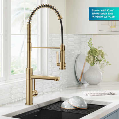 KRAUS Artec Pro 2-Function Single Handle Pull Down Kitchen Faucet in Brushed Brass -