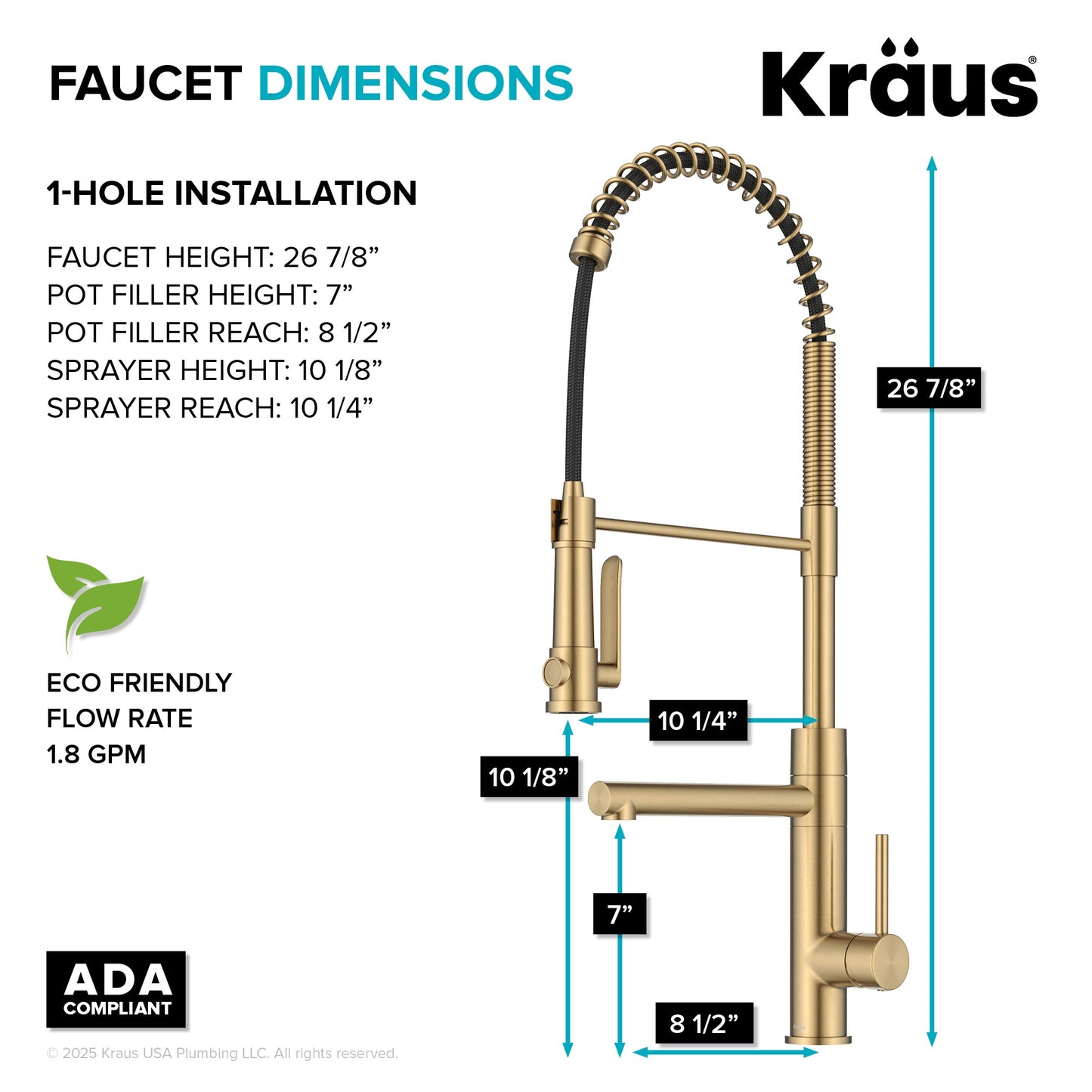 KRAUS Artec Pro 2-Function Single Handle Pull Down Kitchen Faucet in Brushed Brass -