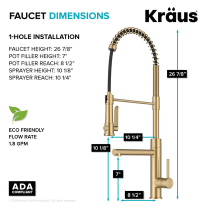 KRAUS Artec Pro 2-Function Single Handle Pull Down Kitchen Faucet in Brushed Brass -