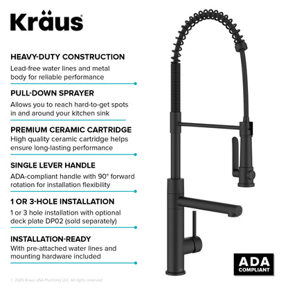KRAUS Artec Pro 2-Function Single Handle Pull Down Kitchen Faucet in Matte Black - KPF-1605MB