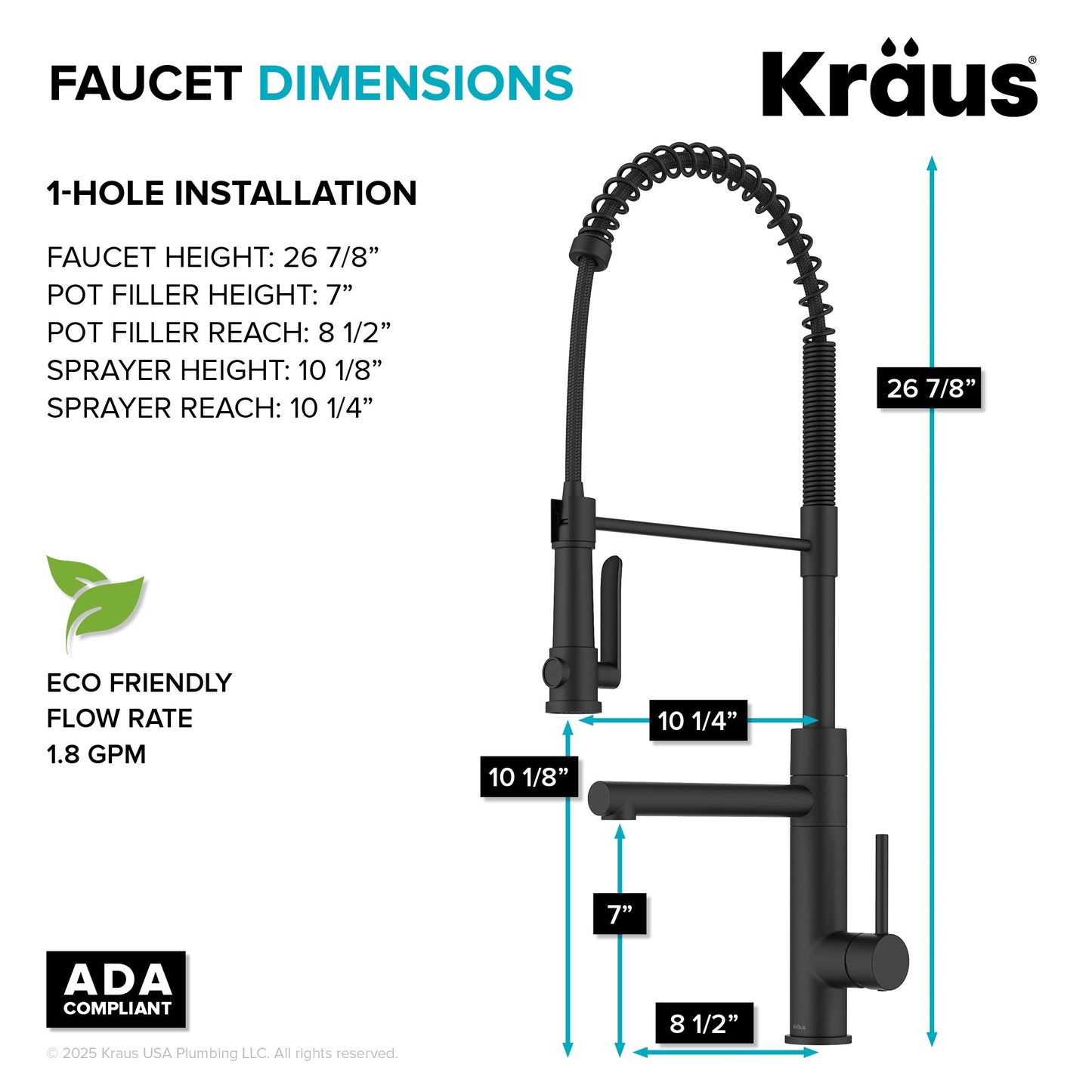 KRAUS Artec Pro 2-Function Single Handle Pull Down Kitchen Faucet in Matte Black - KPF-1605MB