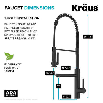 KRAUS Artec Pro 2-Function Single Handle Pull Down Kitchen Faucet in Matte Black - KPF-1605MB