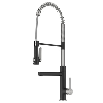KRAUS Artec Pro 2-Function Single Handle Pull Down Kitchen Faucet in Spot-Free Stainless Steel & Matte Black - KPF-1605SFSMB